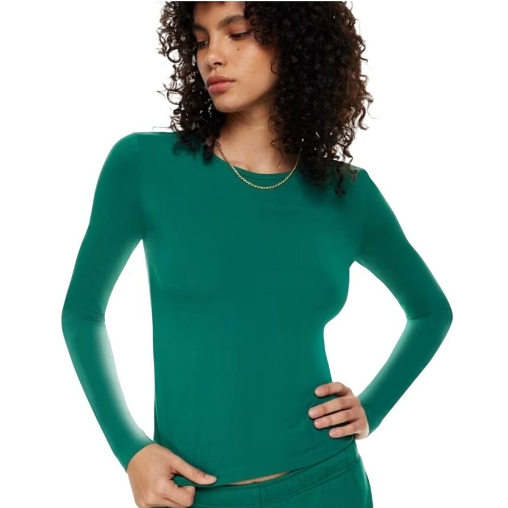 Tna Long Sleeve Top Women XS Green Ribbed Crew Neck Casual